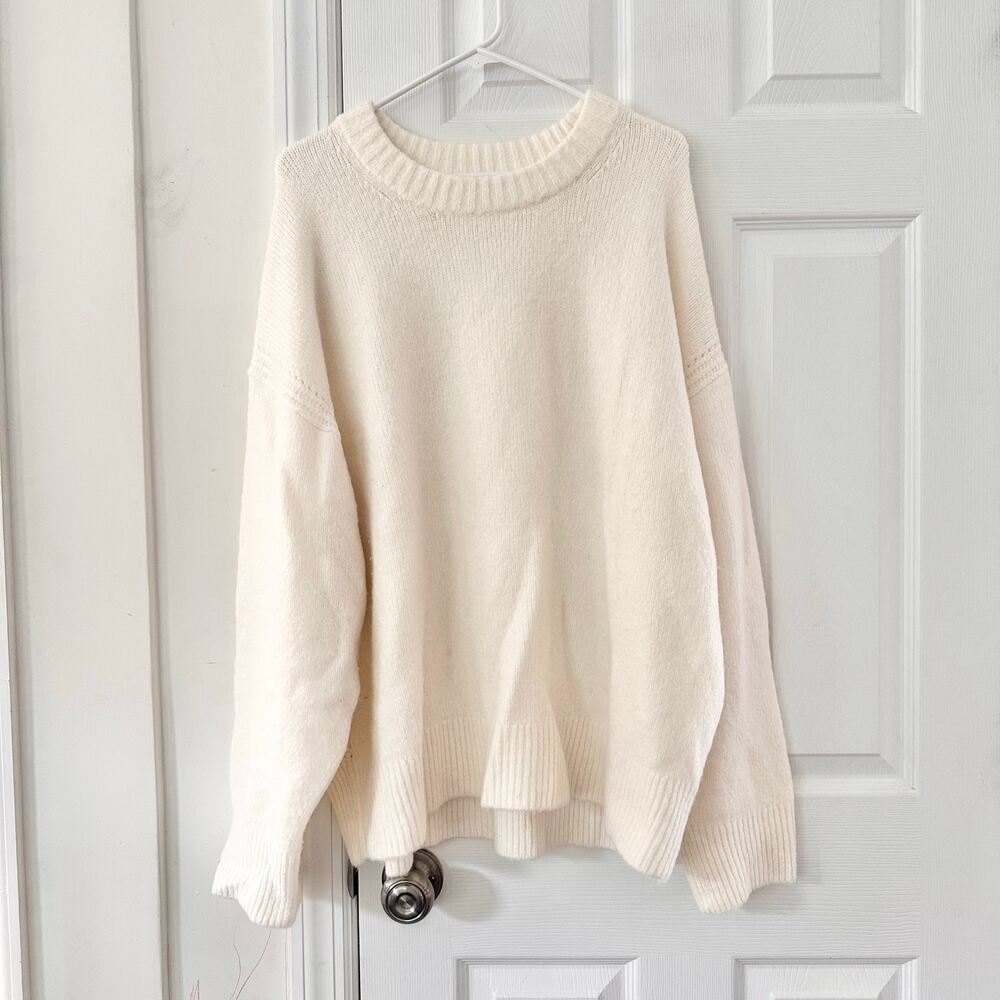 J Crew Ivory White Oversized Sweater Tee Knit XL Merino Wool Blend CN229